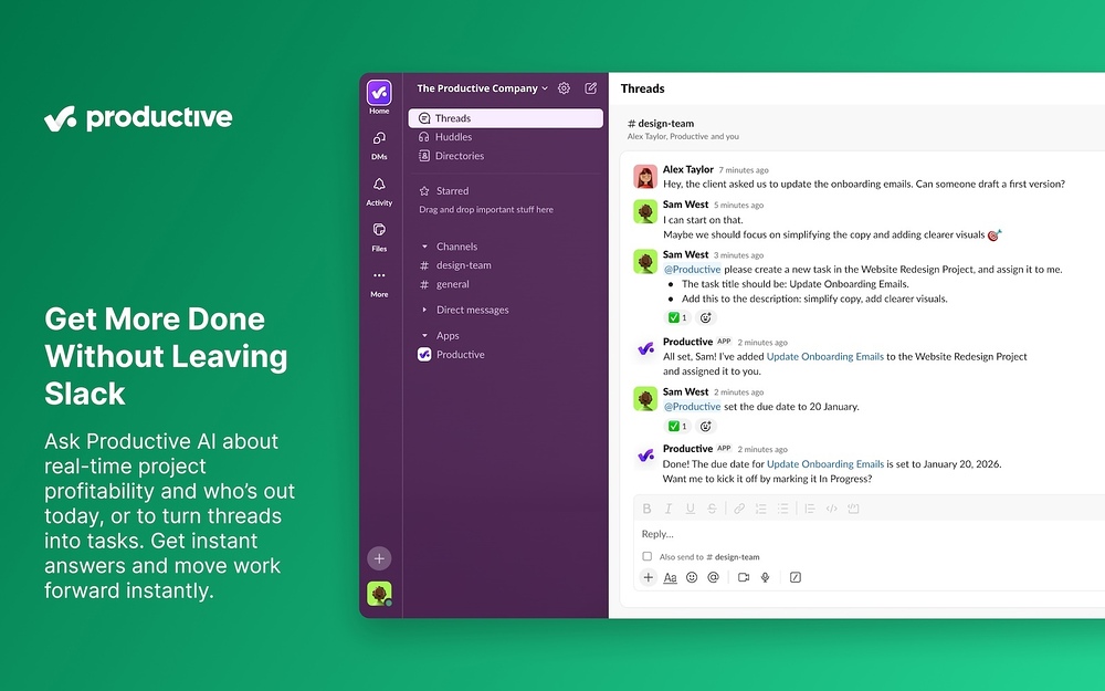 Productive primary marketing image — Office Management app on the Slack Marketplace