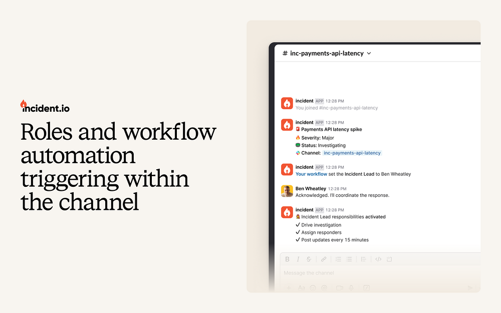 incident.io feature detail — Customer Support app on the Slack Marketplace