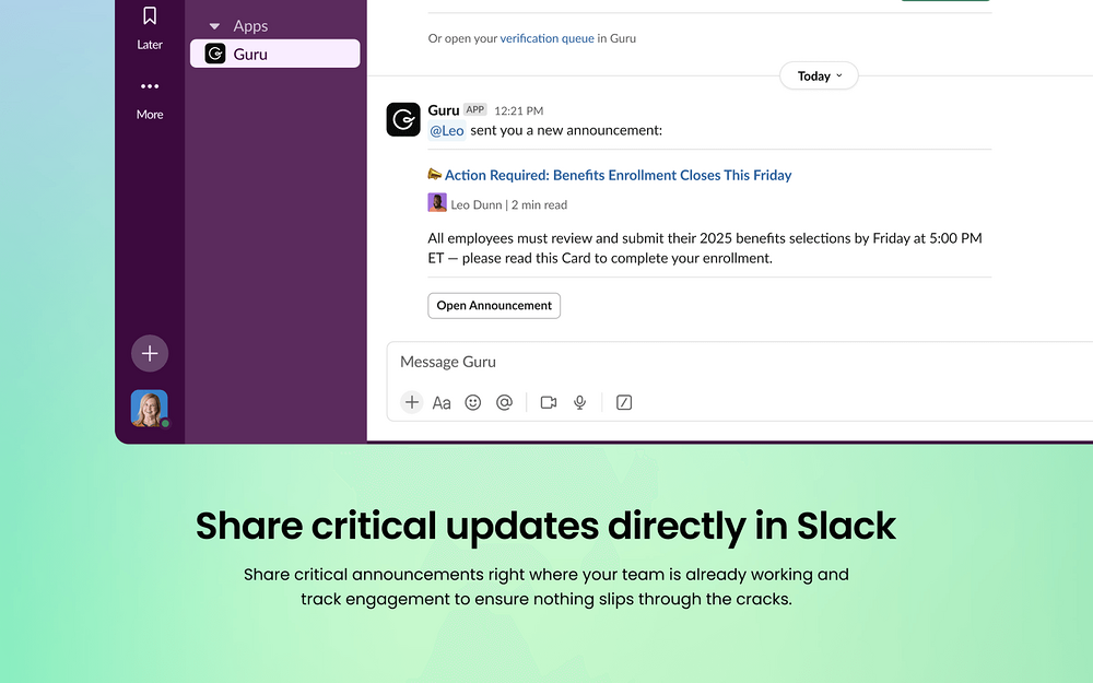 Guru primary marketing image — Security & Compliance app on the Slack Marketplace