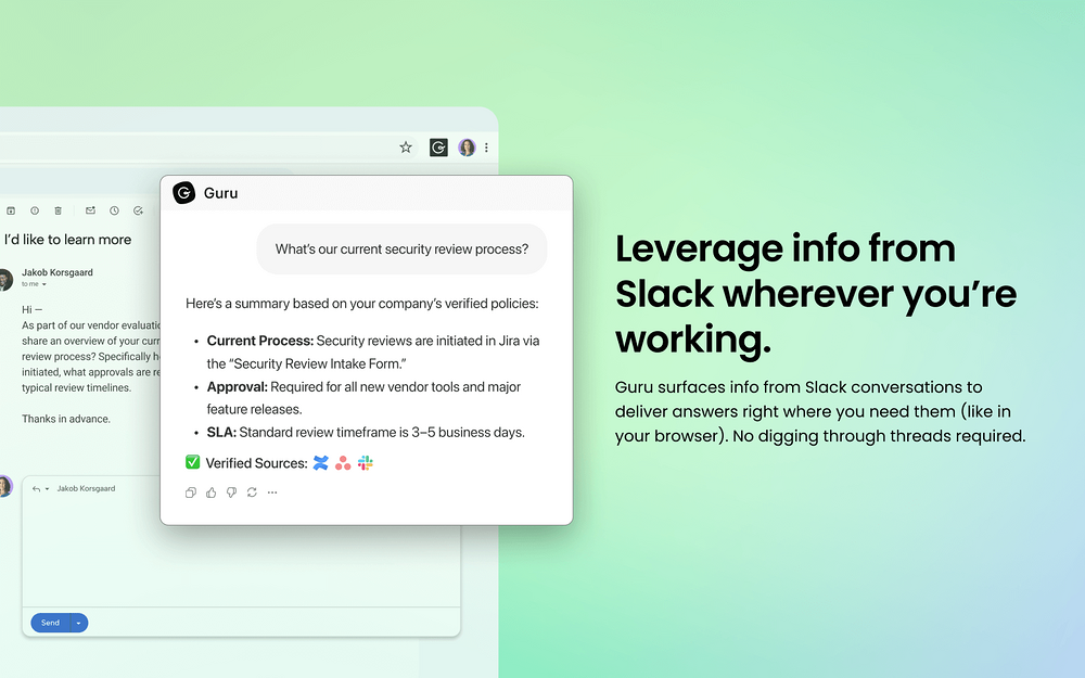 Guru settings interface — Security & Compliance app on the Slack Marketplace