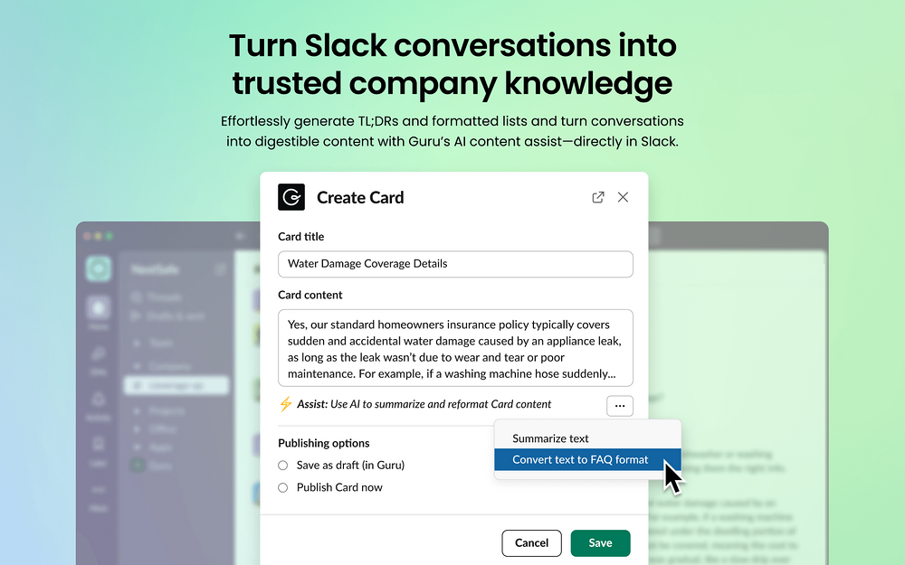 Guru mobile preview — Security & Compliance app on the Slack Marketplace