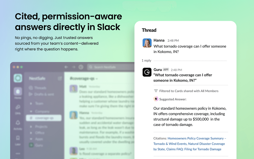 Guru integration setup — Security & Compliance app on the Slack Marketplace