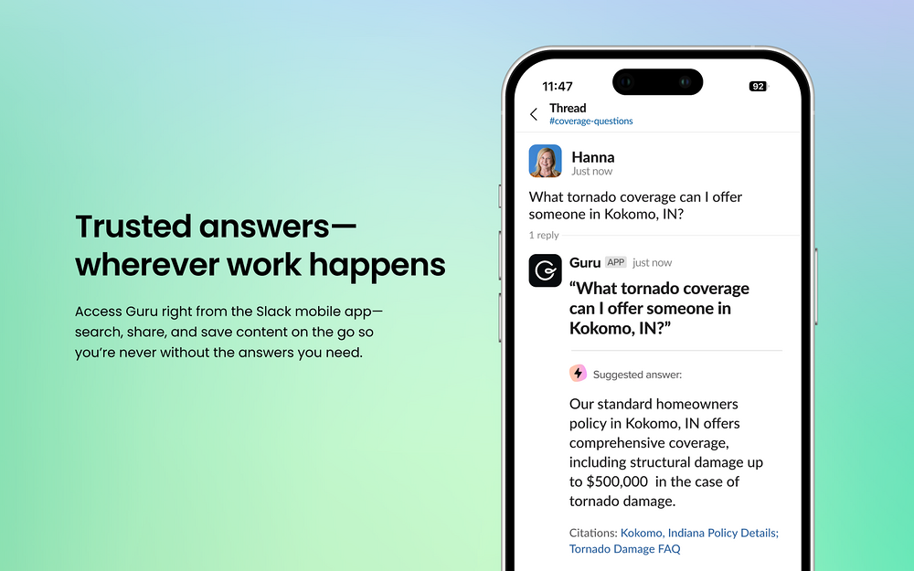 Guru dashboard view — Security & Compliance app on the Slack Marketplace