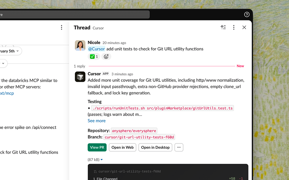 Cursor primary marketing image — AI Apps & Assistants app on the Slack Marketplace