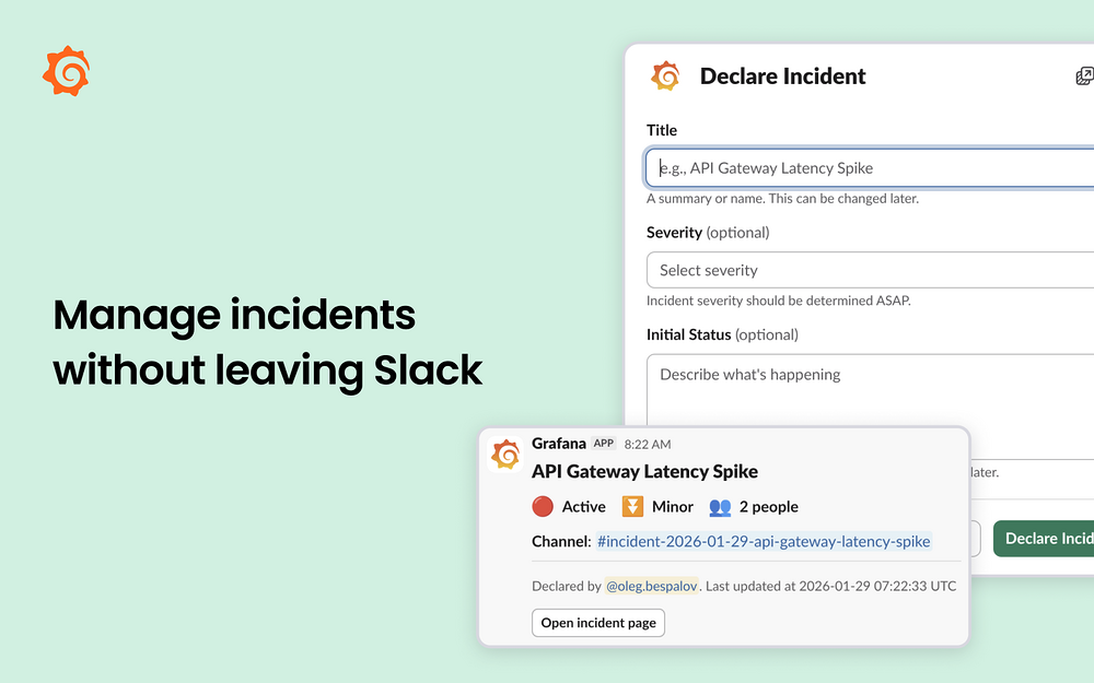 Grafana Cloud feature detail — AI Apps & Assistants app on the Slack Marketplace