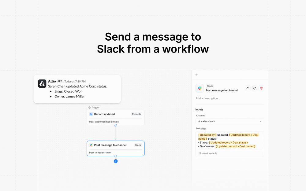 Attio primary marketing image — Sales app on the Slack Marketplace