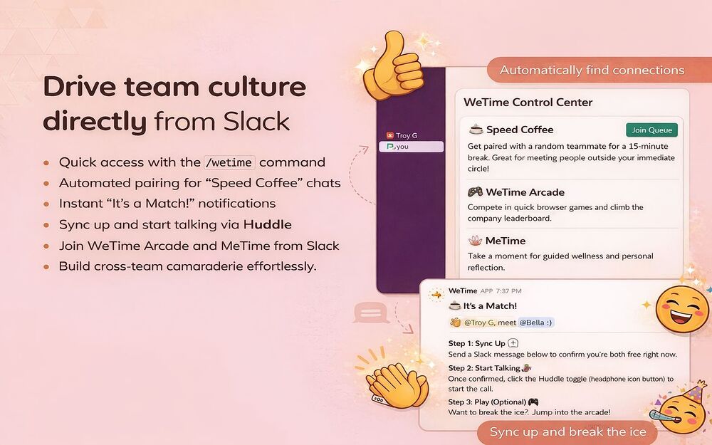 WeTime primary marketing image — Health & Wellness app on the Slack Marketplace