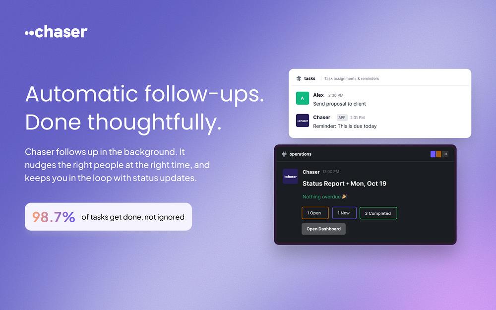 Chaser dashboard view — Project Management app on the Slack Marketplace