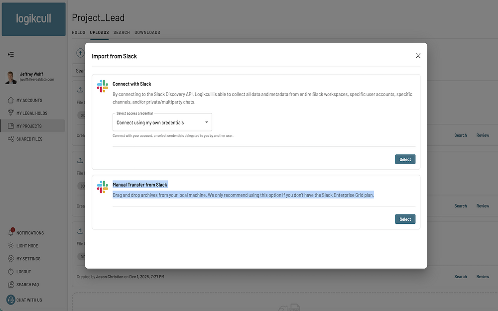 Logikcull for Slack dashboard view — Security & Compliance app on the Slack Marketplace
