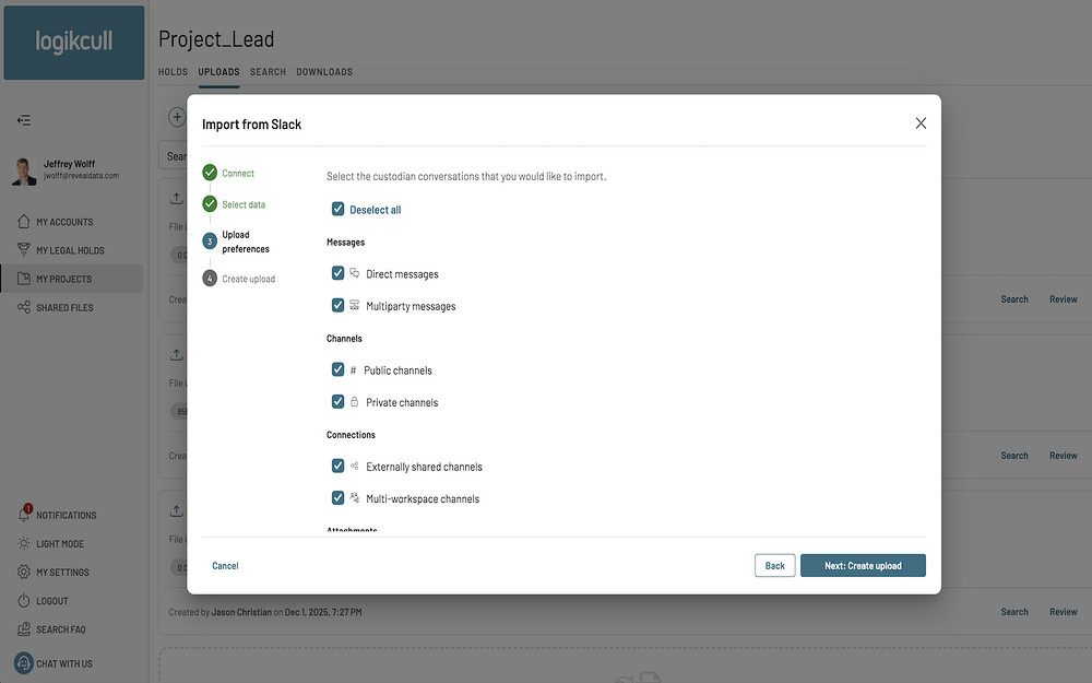 Logikcull for Slack settings interface — Security & Compliance app on the Slack Marketplace