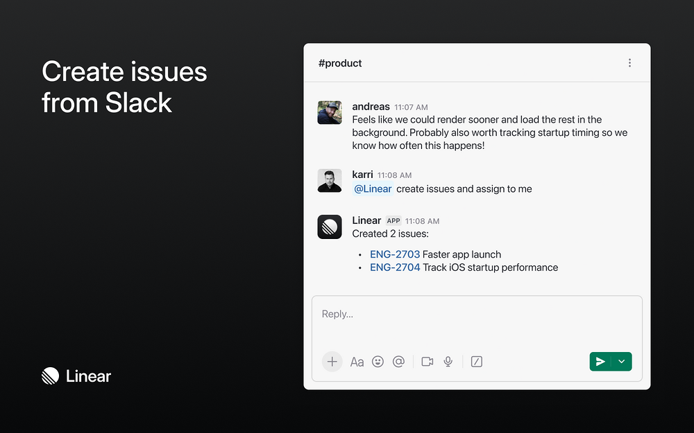 Linear primary marketing image — Developer Tools app on the Slack Marketplace