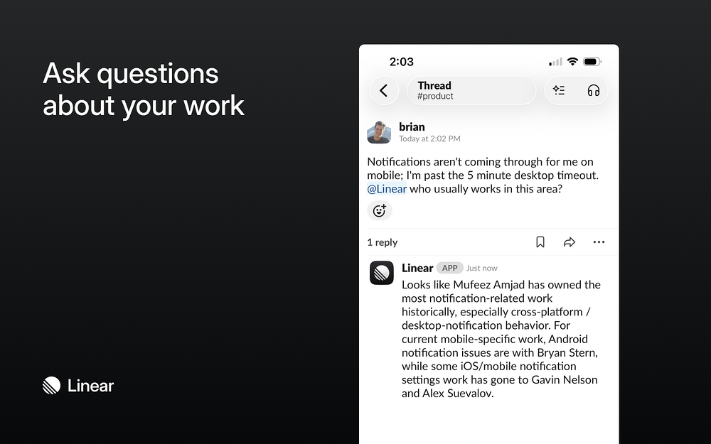 Linear feature detail — Developer Tools app on the Slack Marketplace