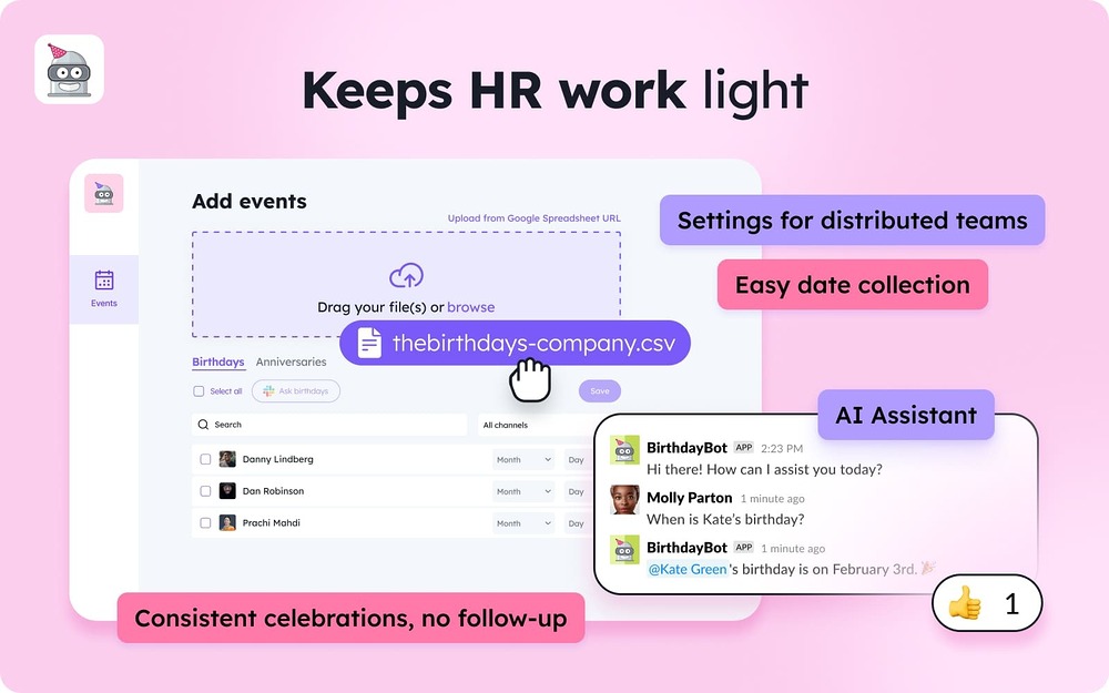 BirthdayBot integration setup — Social & Fun app on the Slack Marketplace