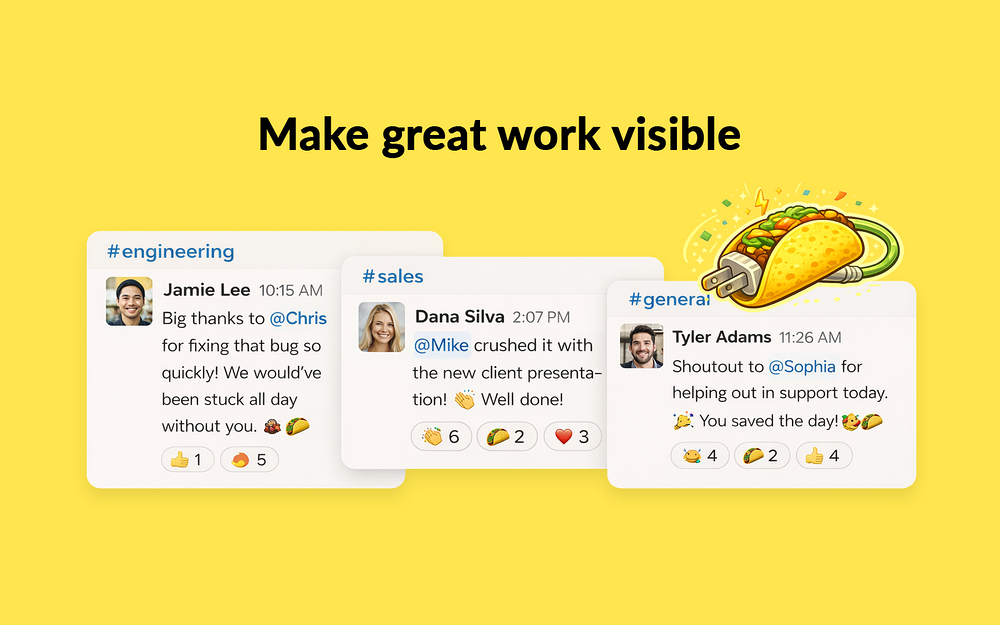 HeyTaco dashboard view — Social & Fun app on the Slack Marketplace