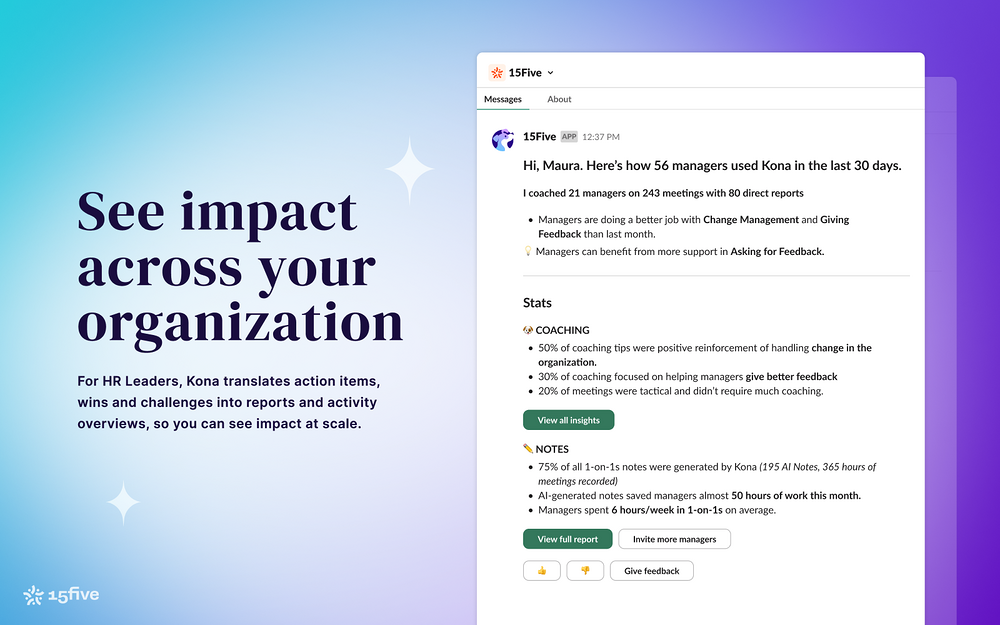 15Five settings interface — Health & Wellness app on the Slack Marketplace