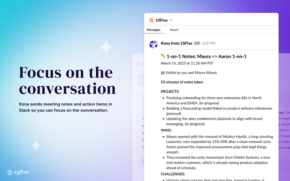 15Five dashboard view — Health & Wellness app on the Slack Marketplace
