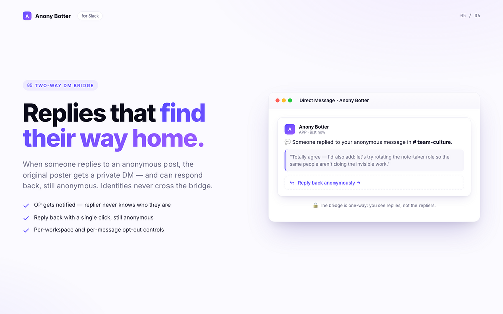 Anony Botter - anonymous messages dashboard view — Social & Fun app on the Slack Marketplace