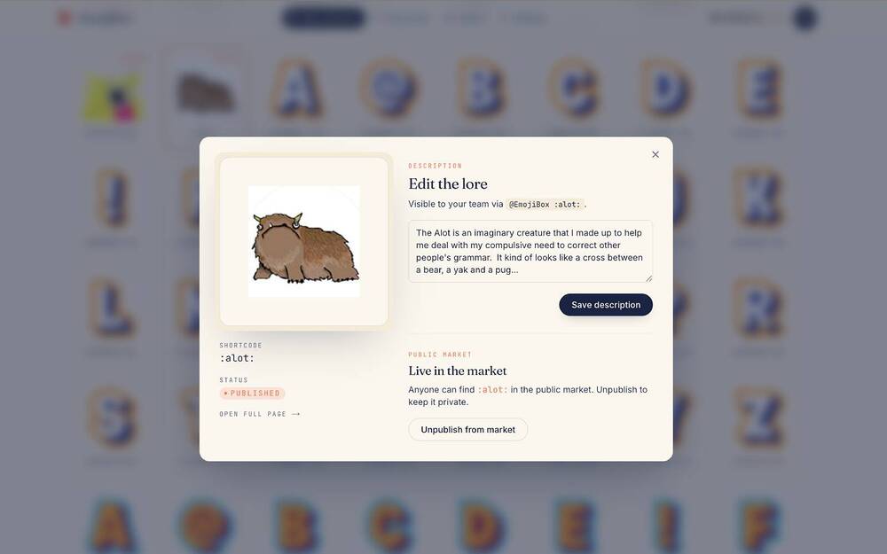 EmojiBox feature detail — Social & Fun app on the Slack Marketplace