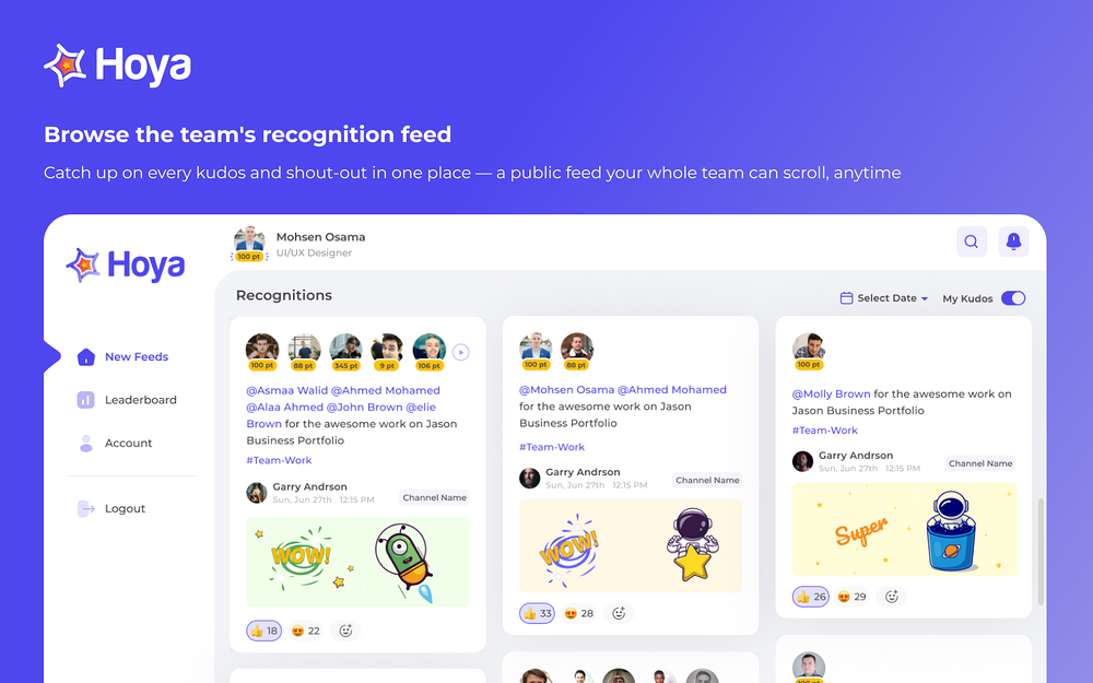 HoyaApp By Blink22 dashboard view — HR & Team Culture app on the Slack Marketplace