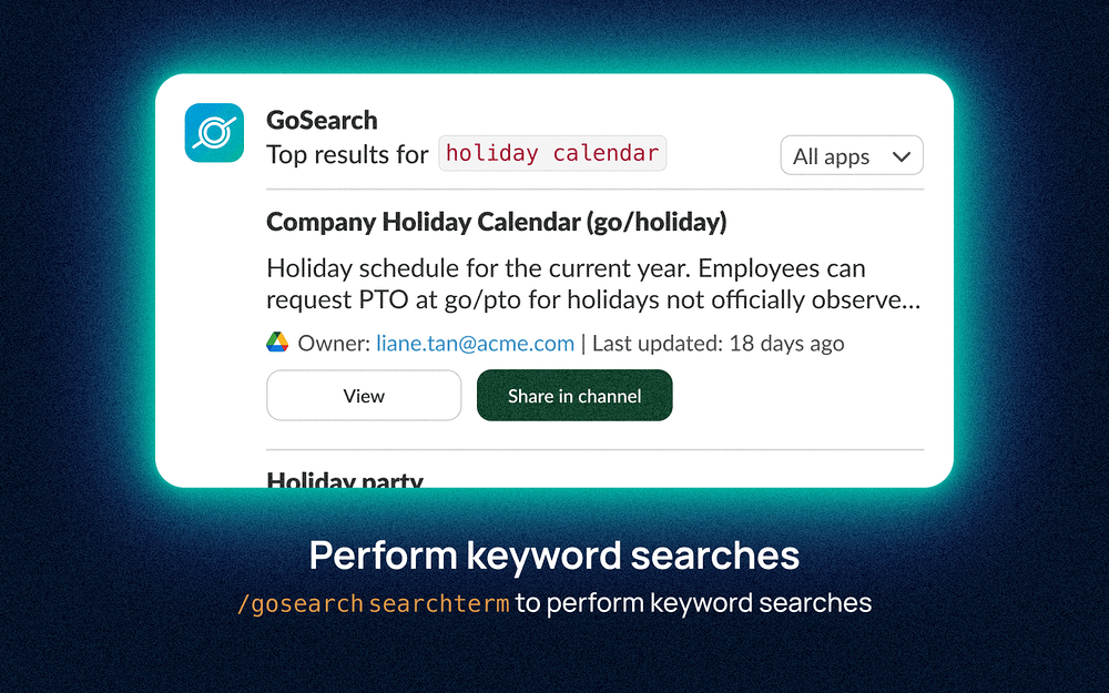 GoSearch feature detail — File Management app on the Slack Marketplace