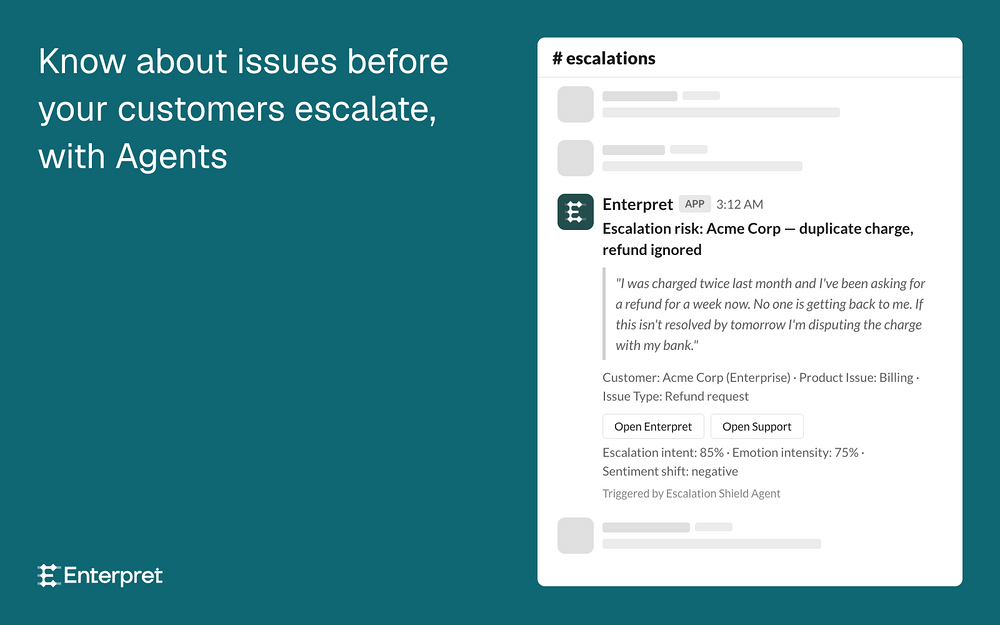 Enterpret dashboard view — Analytics app on the Slack Marketplace