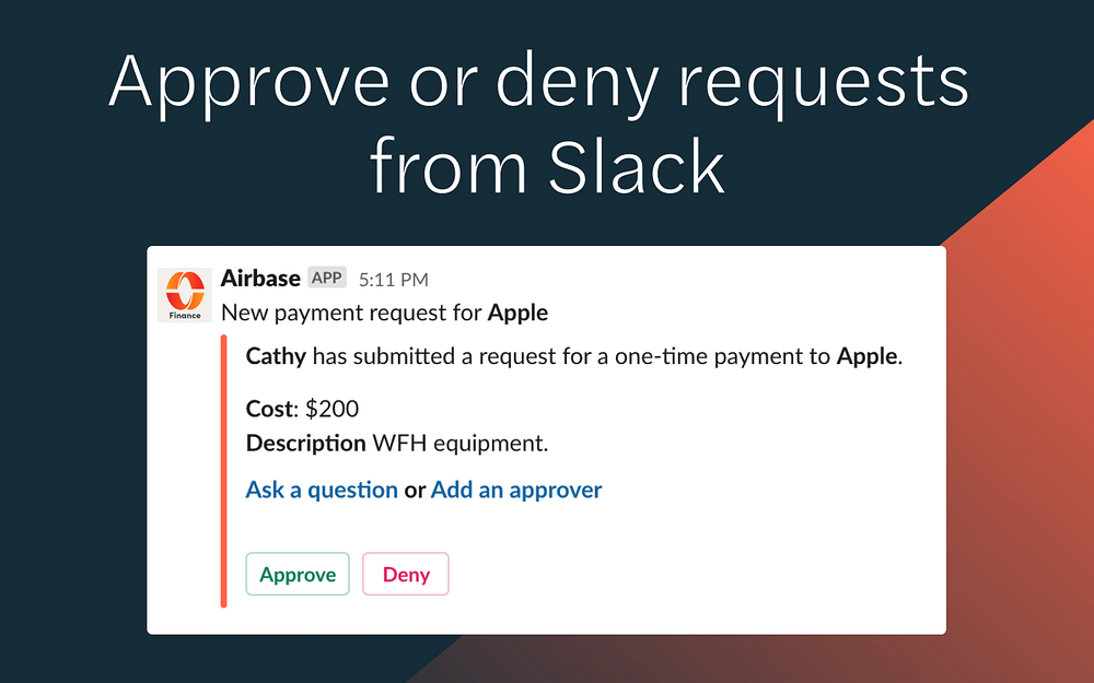 Airbase primary marketing image — Finance app on the Slack Marketplace
