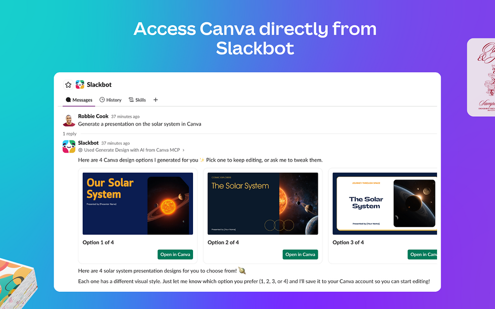 Canva settings interface — Marketing app on the Slack Marketplace
