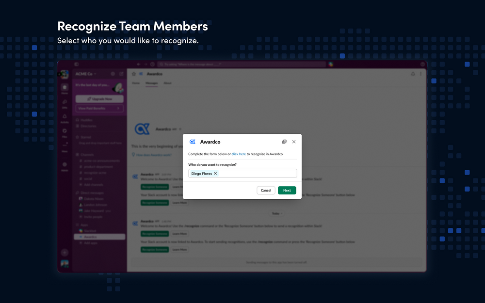 Awardco primary marketing image — Social & Fun app on the Slack Marketplace