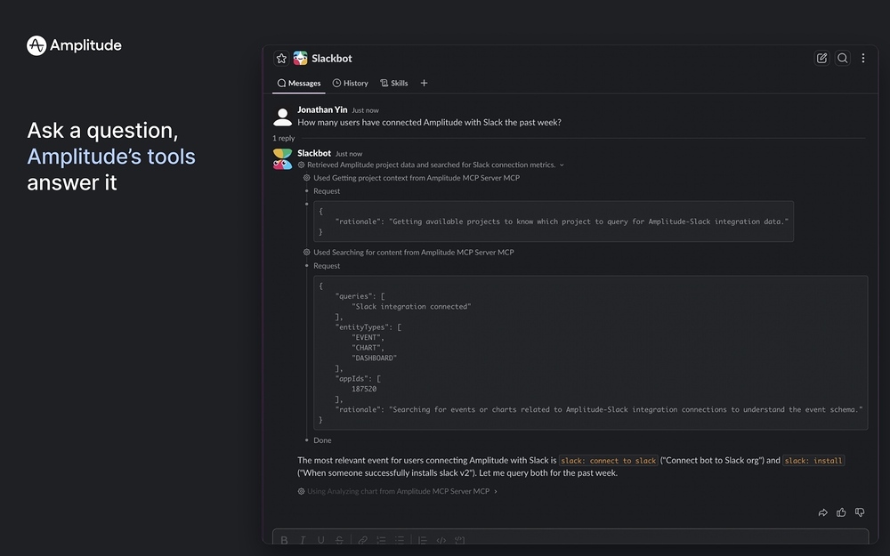 Amplitude settings interface — Analytics app on the Slack Marketplace