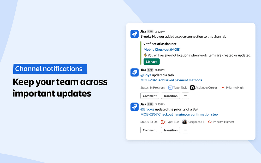 Jira Cloud dashboard view — Developer Tools app on the Slack Marketplace