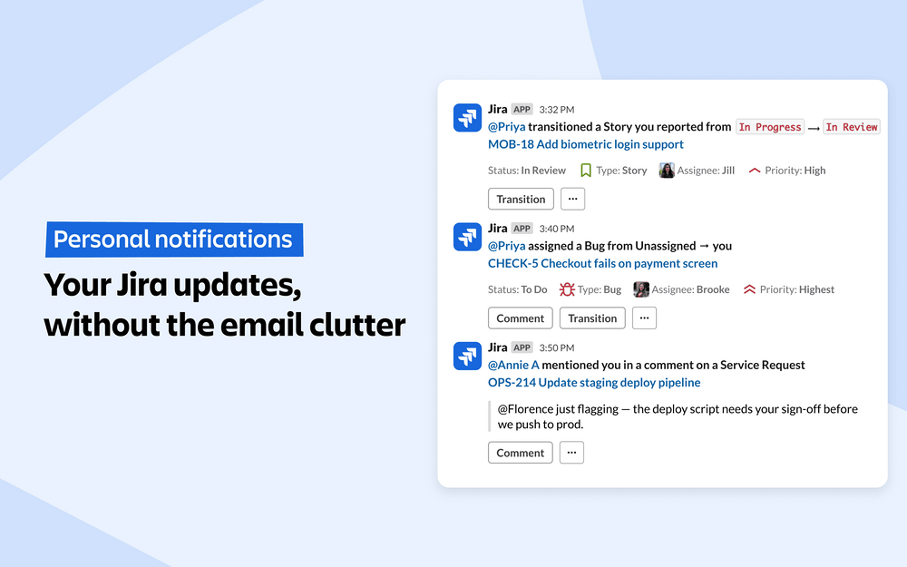 Jira Cloud settings interface — Developer Tools app on the Slack Marketplace