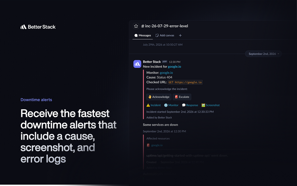 Better Stack primary marketing image — Analytics app on the Slack Marketplace