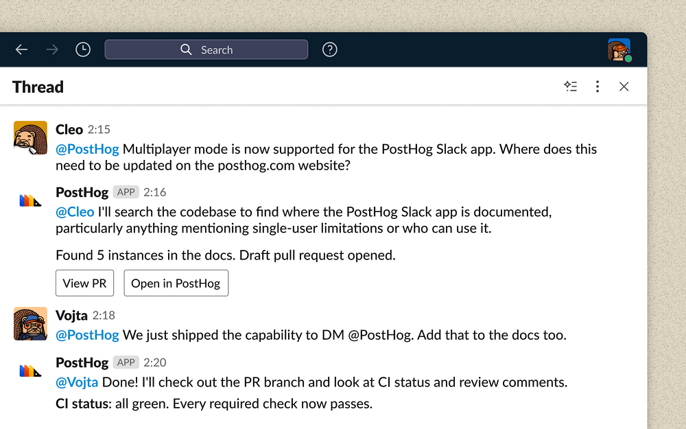 PostHog primary marketing image — Analytics app on the Slack Marketplace