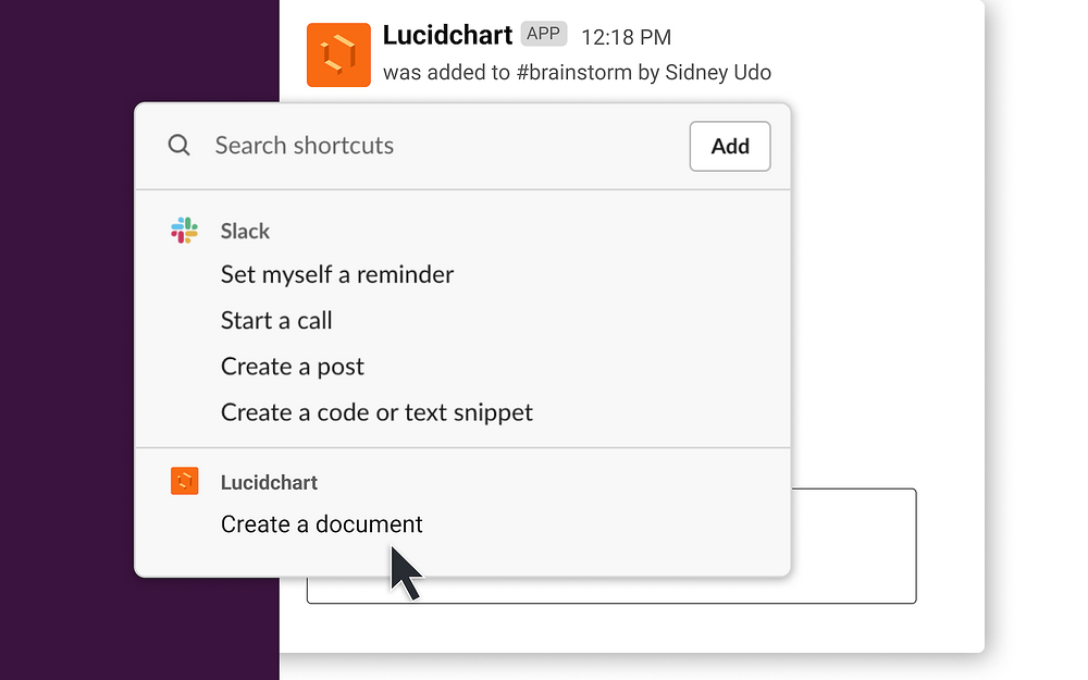 Lucidchart settings interface — Design app on the Slack Marketplace