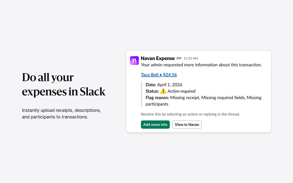 Navan Expense feature detail — Finance app on the Slack Marketplace