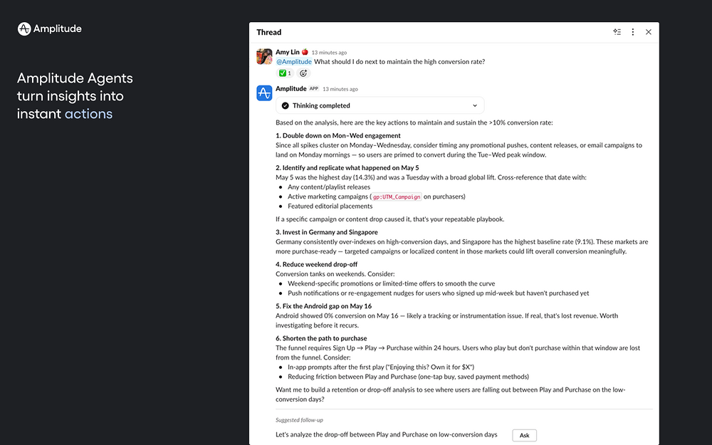 Amplitude feature detail — Analytics app on the Slack Marketplace