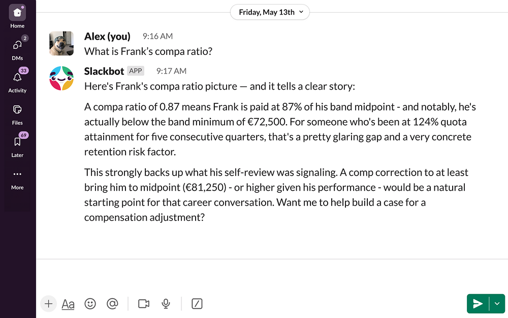 Bob mobile preview — HR & Team Culture app on the Slack Marketplace