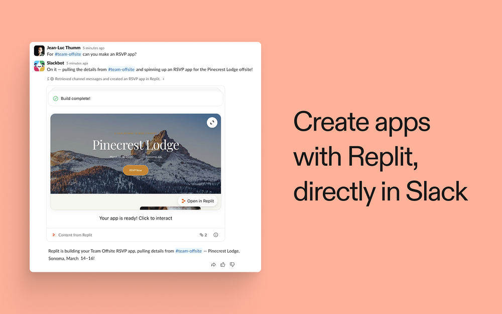 Replit primary marketing image — Design app on the Slack Marketplace