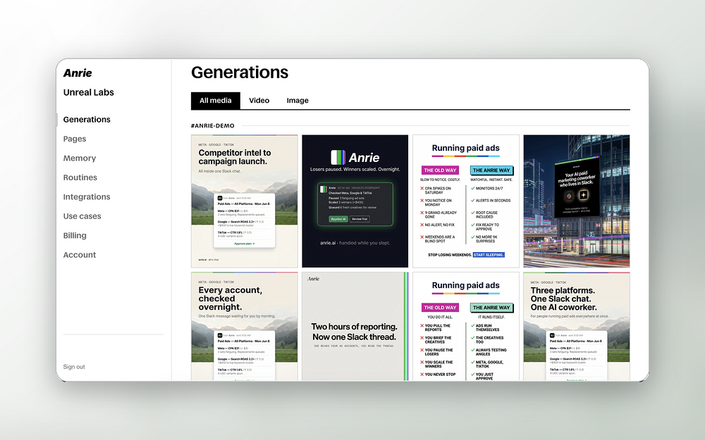 Anrie integration setup — Marketing app on the Slack Marketplace