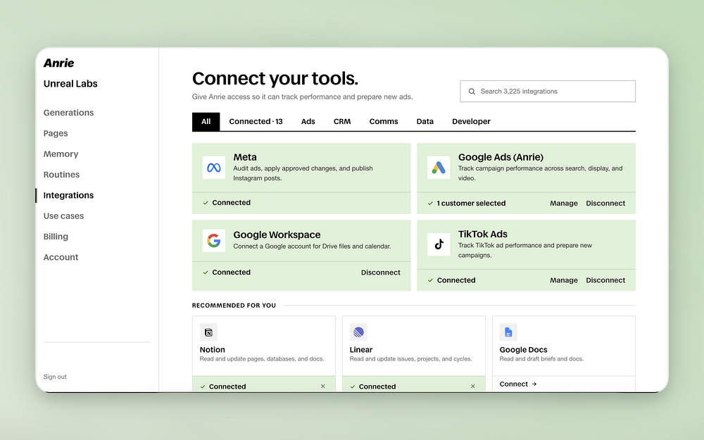 Anrie feature detail — Marketing app on the Slack Marketplace