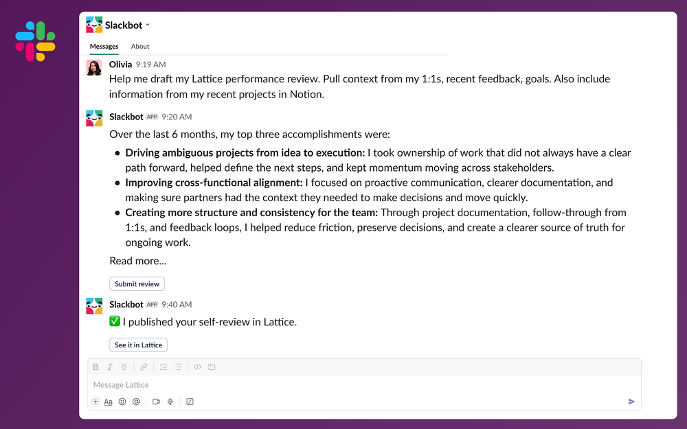 Lattice settings interface — MCP registry app on the Slack Marketplace