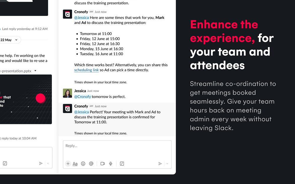 Cronofy dashboard view — Sales app on the Slack Marketplace