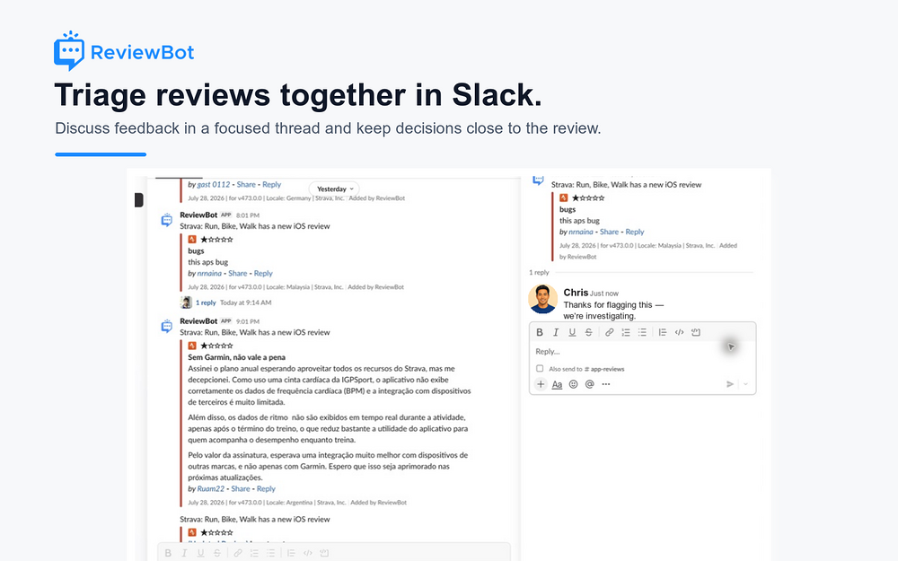 ReviewBot – App Reviews primary marketing image — Marketing app on the Slack Marketplace