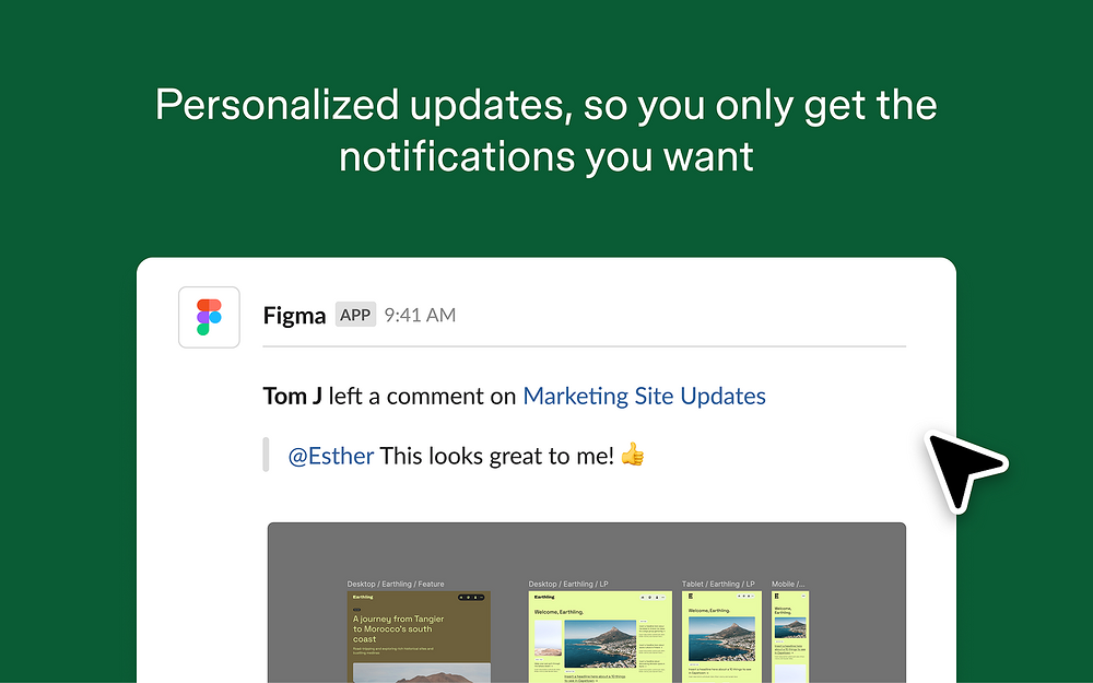 Figma settings interface — Project Management app on the Slack Marketplace
