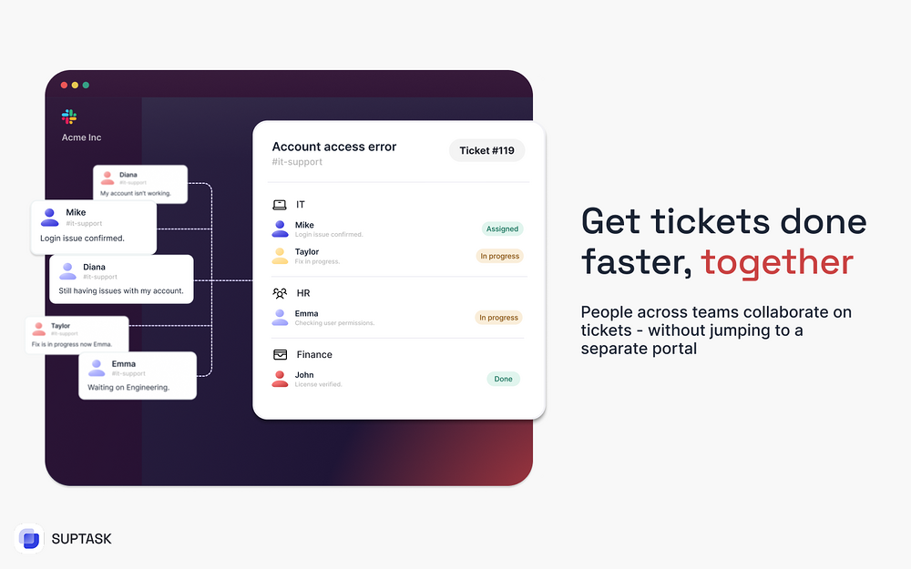 Suptask feature detail — Customer Support app on the Slack Marketplace