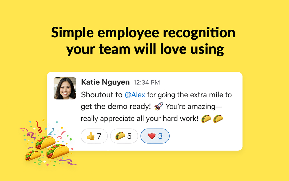 HeyTaco primary marketing image — Social & Fun app on the Slack Marketplace