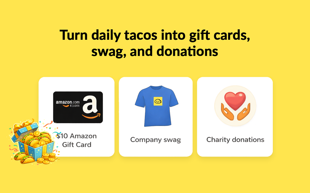 HeyTaco dashboard view — Social & Fun app on the Slack Marketplace