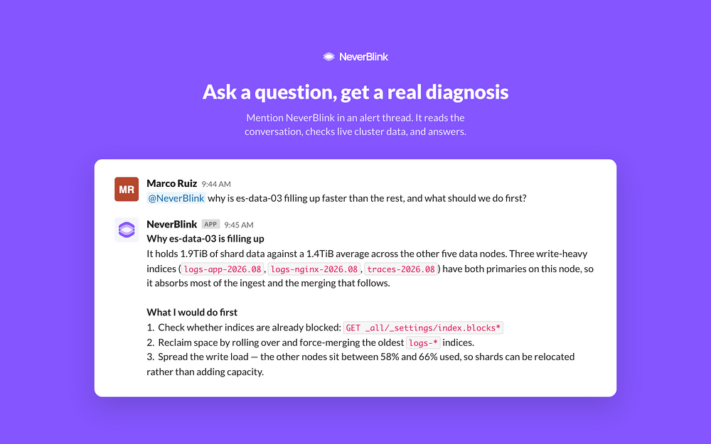 NeverBlink integration setup — Developer Tools app on the Slack Marketplace
