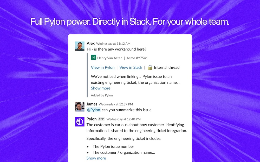 Pylon primary marketing image — Sales app on the Slack Marketplace