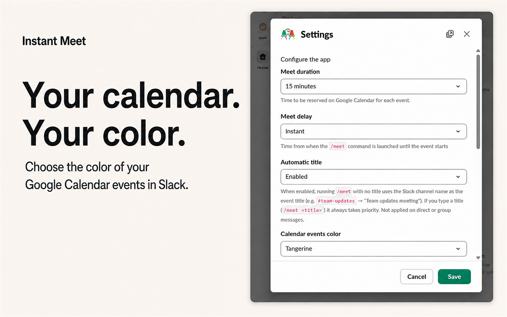 Instant Google Meet mobile preview — Voice & Video app on the Slack Marketplace